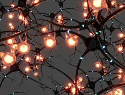 Lights and wires have been arranged to look like brain cells